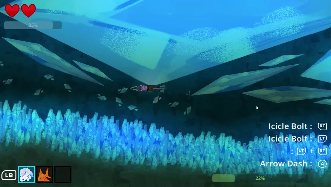 A ring of red fire projectiles bursting around the player in a dark cave